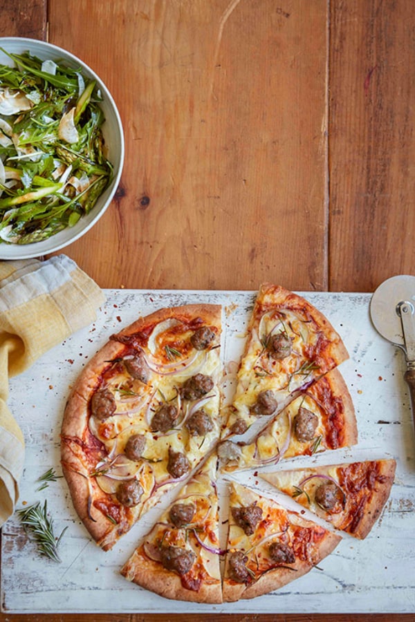 Rosemary Pizza with Beef Sausage