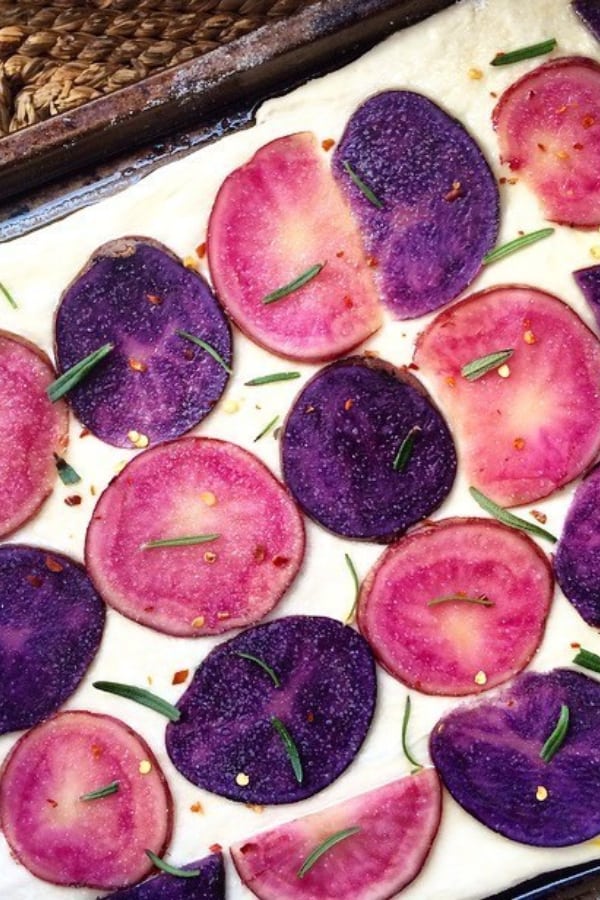 Rosemary Pizza with Pink and Purple Potato