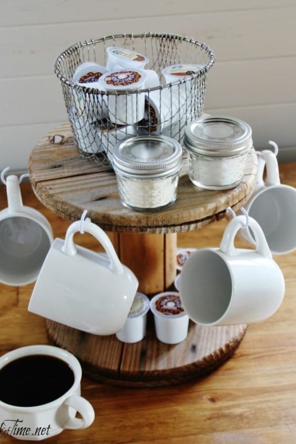 COFFEE STATION FROM A REPURPOSED CABLE SPOOL