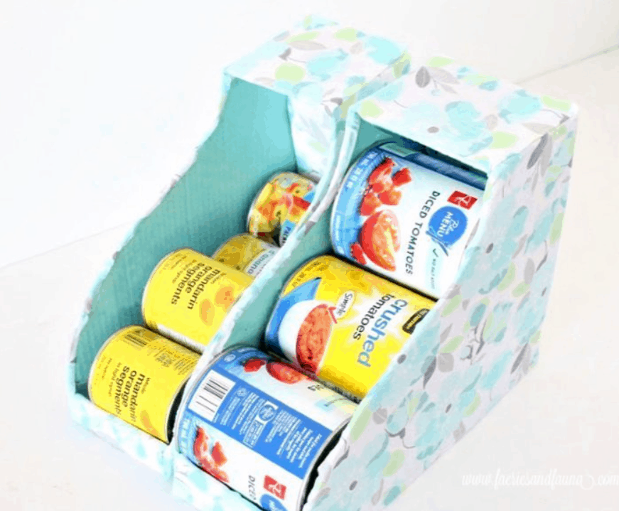 Fabric Covered DIY Can Organizer for Small or Larger Cans