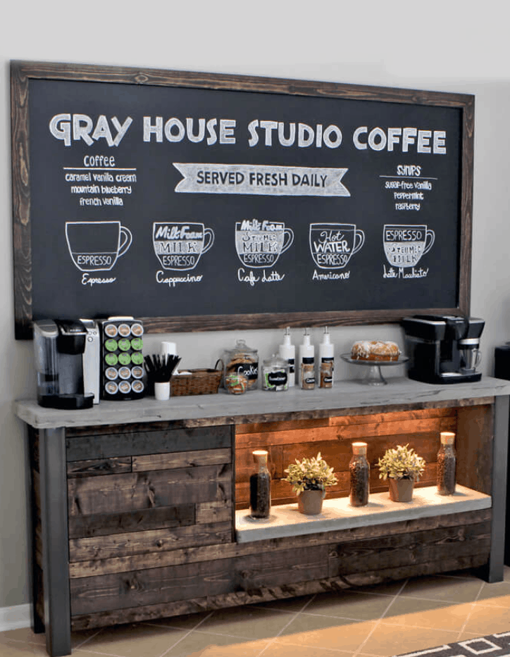 17 Homemade Coffee Bar Plans You Can, Coffee Bar Cabinet With Fridge