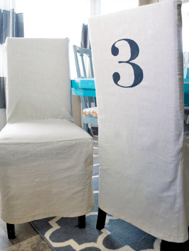 DIY Stenciled Parson Chair Slipcovers