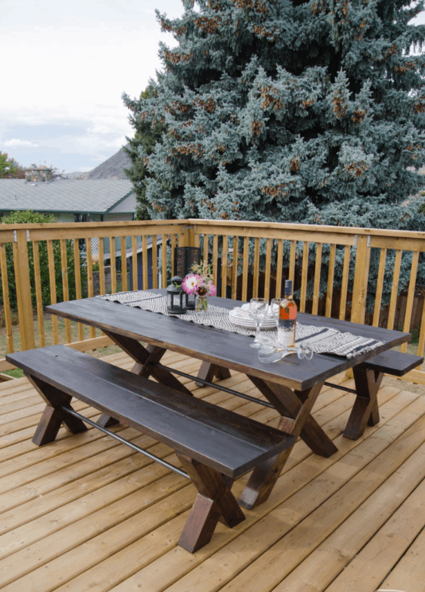 DIY X LEG PATIO TABLE WITH PIPE TRESTLE