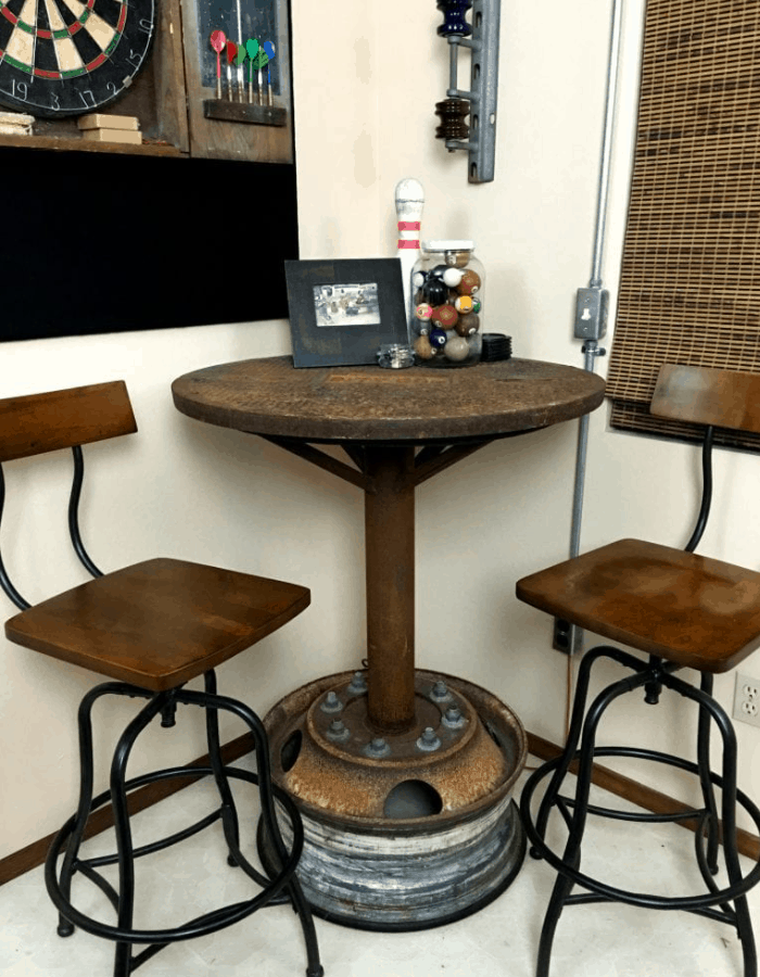 Salvaged DIY Industrial Bar Table