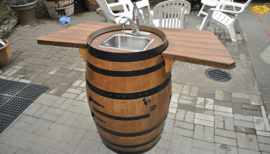 DIY Wine Barrel Outdoor Sink